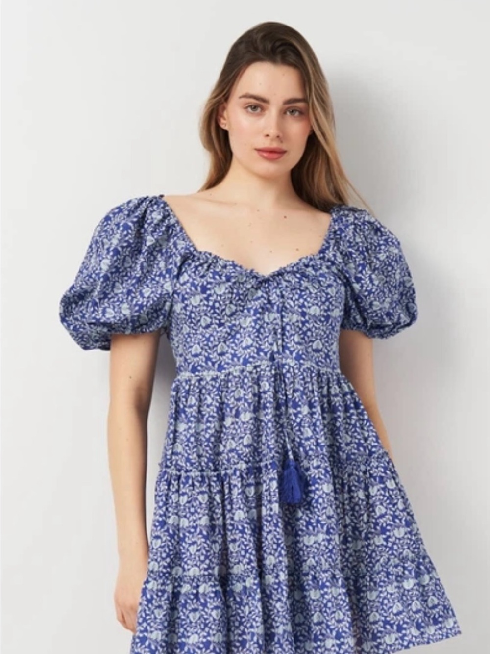 Zara Blue Floral Puff-Sleeve Mini Dress excellent condition